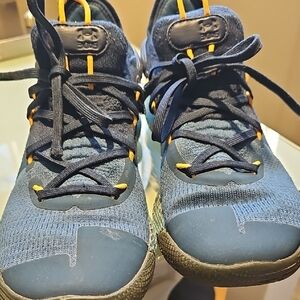 KIDS Steph Curry Under Armour Navy and Yellow Performance Knit Sneakers
